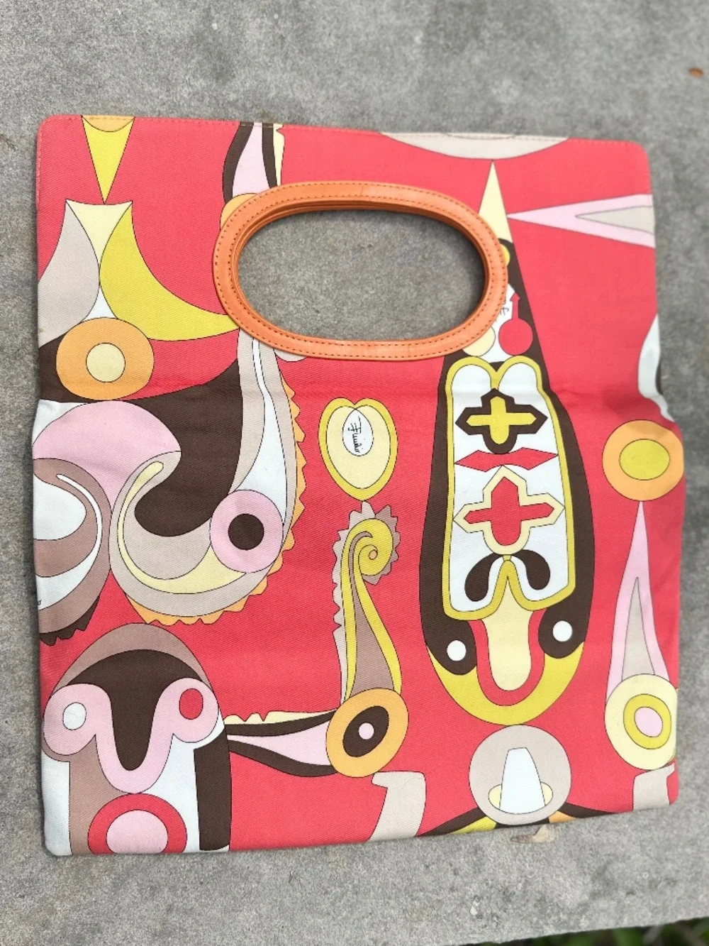 Handbag, Vintage Emilio Pucci Coral Abstract Foldover Bag/Clutch